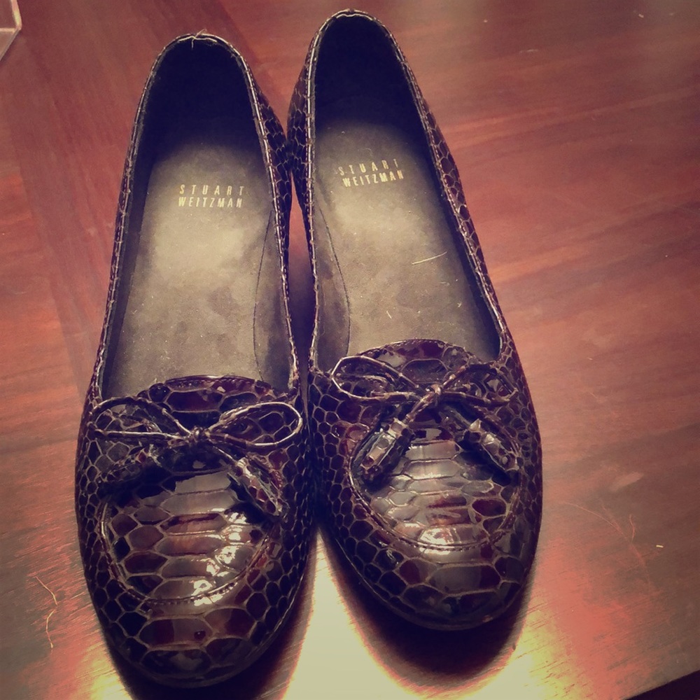 Stuart Weizman snakeskin wedge loafers